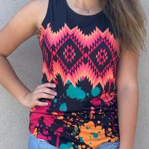 Tribal Tie-dye Print Tank Top